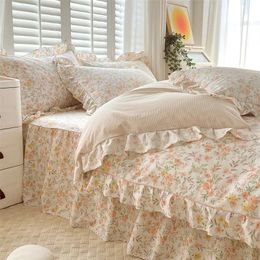 Bedding sets Ruffle Bedding Set 100% Cotton 1 Duvet Cover 2 Pillowcases No Sheet Ultra Soft Touch Floral Style 200x230 220x240 231101