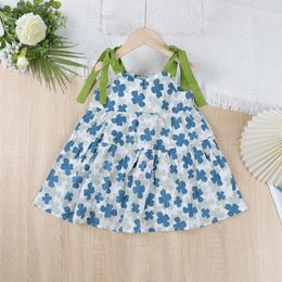 Girl Dresses 2023 Summer Dress Little Girls' Suspended Vest Girl's Holiday Style Floral Colour Contrast