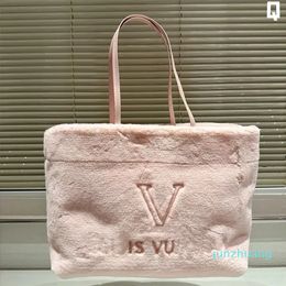 Designer Soft Winter Womens Totes Handbags Wool Large Shopping Bags Colorful Letter Shoulder Bag Carrier