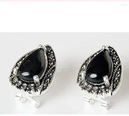 Earrings 2 Choices VINTAGE 925 STERLING SILVER BLACK Natural Stone AND WHITE OPAL MARCASITE 15X19MM