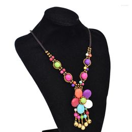 Pendant Necklaces Flower Pendants Women Necklace Bohemian Ethnic Bell Tassel Beads Rope Tibetan Statement Sweater Feminina