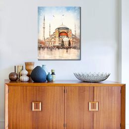 World Famous Building Saint Sophia Cathedral Istanbul Turkey Pencil Script Art Canvas Print Picture Poster for Dining Wall Decor