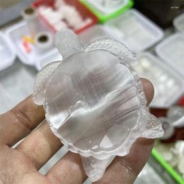 Decorative Figurines 7.5cm Natural Selenite Crystal Tortoise Bowl Healing Stone Hand Carved Home Decor Room Decoration