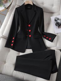 Women's Two Piece Pants Fashion Black Apricot Blazer Jacket And Pant Suit Women Female Office Ladies Business Work Wear Formal 2 Set For