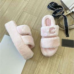 Chanells Flat Channel Luxury Slides Plush Strap Furry Fur Slippers Paseo Comfort Mule Designer Women Shoes Faux Wool Fluffy Warm Bow Sandals Thick Bottom Fuzzy Scuff