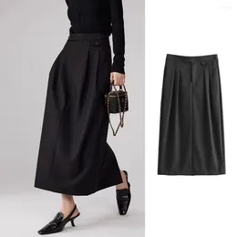 Skirts Temperament Professional Suit Skirt High Waist Straight Slim Double Pleated 2023 Autumn Silhouette Drape