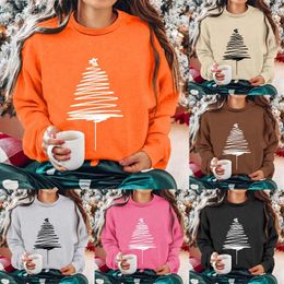 Women's Hoodies Round Neck Long Sleeved Christmas Tree Printed H Solid Colour Hoodie Alien Sweatshirt Crop Top Sweaters Women