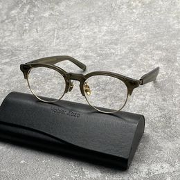 Sunglasses Frames High Quality Pure Titanium Half Frame Glasses Men's Round Myopia Prescription Spring Leg Acetate Optical