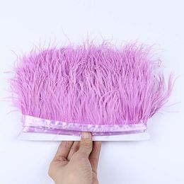 Wholesale Colorful Ostrich Feather Trims Width 6-8 Cm Natural Plume Ribbon Fringe for Needlework and Handicraft Skirt Decoration