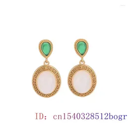 Dangle Earrings White Jade Water Drop Ear Studs Fashion Crystal Amulet Chalcedony Zircon Charm Jewellery Women Natural Gifts 925 Silver