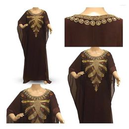 Ethnic Clothing Women Brown Dubai Gown Moroccan Fine Activity Dress Long 54 Inches