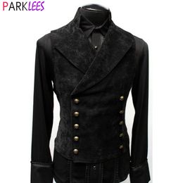 Men's Vests Mens Double Breasted Gothic Steampunk Velvet Vest Stand Collar Medieval Victorian Black Waistcoat Men Stage Cosplay Prom Costume 230331