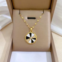 Chains 316L Stainless Steel Glaze Round Turntable Pendant Necklace For Women Girl Fashion Clavicle Chain Jewellery Gift Party 2023
