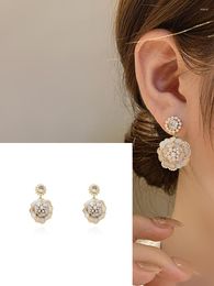 Dangle Earrings Korean Fashion Metal Camellia Flower Drop For Women Items With Piercing Jewelry Gifts
