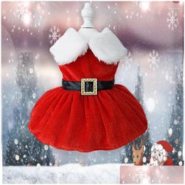 Dog Apparel Dog Apparel Christmas Clothes Dress Coat Red Skirt Costume Pet Cat Warm Bow Drop Delivery Dhgarden Dhgfw