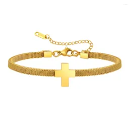 Bangle Classic Stainless Steel Mesh Bracelet For Women No Fade Gold Colour Round Wheat Weave Cross Open Waterproof Jewellery