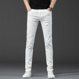 Jeans White Men's Slim Fit Small Feet Casual Pants Fashion Korean Version High End Versatile Brand