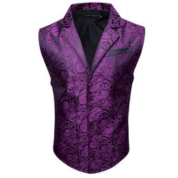 Men's Vests Barry.Wang Purple Floral Herringbone Coat Men Silk Suit Single-Breasted Notched Lapel Waistcoat MD-2103 230331