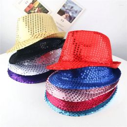 Berets Sequins Solid Color Stage Performance Adult Jazz Hat Children Boys Girls Short Brim Top Basin Cap