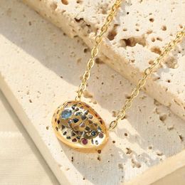 Pendant Necklaces Gold Stainless Steel Necklace For Ladies Coloured Stone Mapping Jewellery Zircon Beautiful Broken Gemstone Couple