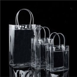 20pcs lot Transparent Hand Gift With Bags Packaging Tote Loop Soft Bag Clear Plastic Handbag Cosmetic PVC Qxgor295b