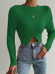 Women's Sweaters Knit Sexy Split Women Sweater Ribbed Slim Warm Long Sleeve O-neck Female Pullovers 2023 Autumn Winter Striped Ladies