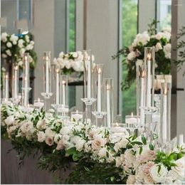 Candle Holders 15pcs) Style Crystal Tube Holder Tall Wedding 4 Arms Candelabra Acrylic Table Top Decoration AB0467