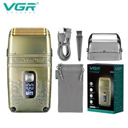 Electric Shavers VGR Electric Shaver Professional Shaver Metal Beard Trimmer Blade Triple Foil Shaver for Bald Head LED Display V-335 231031