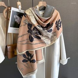 Scarves Elegant Winter Scarf Women Cashmere Pashmina Shawls Wraps Floral Print Thick Warm Blanket Echarpe Bufanda 2023