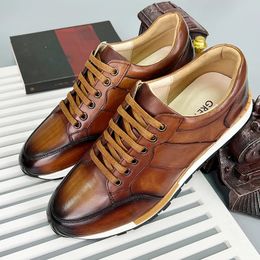 Dress Shoes Brand Casual Shoes For Men Genuine Leather Men's Oxfords Handmade Lace-Up Sneakers Vintage Flat Outdoor Daily Shoes Male 231101