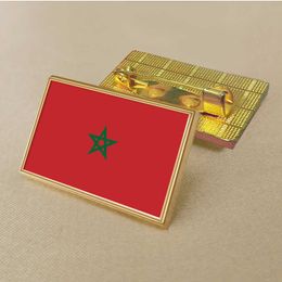 Party Moroccan Flag Pin 2.5*1.5cm Zinc Die-cast Pvc Colour Coated Gold Rectangular Rectangular Medallion Badge Without Added Resin