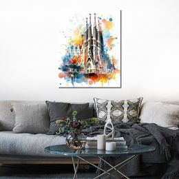 World Famous Building Gaudi Building Modern Colorful Pencil Script Art Canvas Print Picture Poster for Dining Room Wall Decor