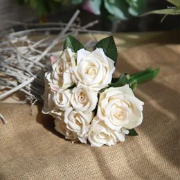 Wedding Flowers 9Pcs/Set Artificial Rose Silk Flower Bouquet Romantic Contrast Colour Wed