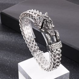 Personality Eagle Wolf Head Snake Figaro Chain Bracelet Gothic Style Jewelry For Mens Cool Gifts 12mm 8.66inch Silver