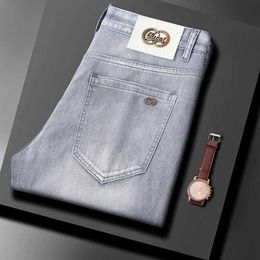 Brand European Jeans Mens Elastic Slim Fit Small Feet Summer Thin Clothing Light Luxury Fashionable Casual Pants