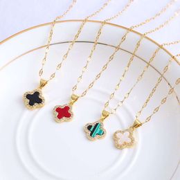 van clover necklace designer four leaf clover necklace womens micro diamond set fashion hundred mesh red necklace
