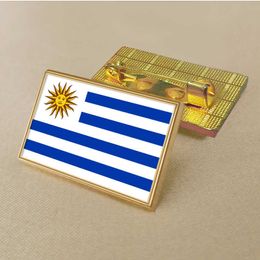 Party Uruguay Flag Pin 2.5*1.5cm Zinc Die-cast Pvc Colour Coated Gold Rectangular Medallion Badge Without Added Resin