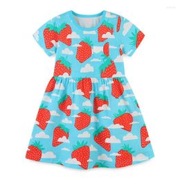 Girl Dresses PZ3031 Children's Wholesale 2023 Summer Line Girls' Round Neck Strawberry Print Short Sleeve Princess Dress