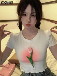 Women's T Shirts 2023 Summer Fairy Three-dimensional Flower T-shirts Chic Casual Slim Kawaii Crop Top Women Short Sleeve Sexy Y2k Aesthetic