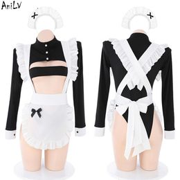 Ani Anime Coffee Shop Waiter Girl Maid Uniform Costume Women Bodysuit Apron Outfits Costumes Cosplay cosplay