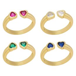 Wedding Rings OCESRIO Trendy Multicolor Heart Womens Ring Gold Plated Zircon Copper Open Chunky Jewellery Double Wholesale rigq38 231101