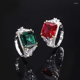 Cluster Rings S925 Full Body Silver Jewelry Europe And America Classic Women's Red Emerald Temperament Ring Sq