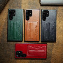 Luxury Invisible Bracket Leather Phone Case for iPhone 15 Plus 14 13 12 Samsung Galaxy S24 S23 S22 S21 S20 Note20 Ultra Card Slot Wallet Kickstand Car Mount Back Cover