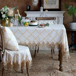 Table Cloth Big Lace Hem Waterproof Tablecloth Rectangular Fashion White CoffeeTable Living Room Home Wedding Decoration Tables Cover