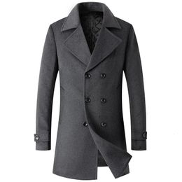 Men's Wool Blends Male Business Casual Trench Winter Coats Men Doublebreasted Wool Blends Cashmere Long Trench Coats Covercoats Winter Jackets 231101