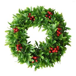 Decorative Flowers Artificial Christmas Wreath 45cm Green Leaves Red Berries Indoor Outdoor Xmas For Office Fireplace Wall Festival Wedding