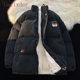 Men's Down Parkas Gmiixder Corduroy Padded Jacket Men Women Winter Designer Embroidered Zipper Coat Oversize Stand Up Collar Plush Thick 231031