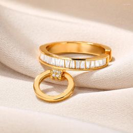 Cluster Rings 2023 Sell Gold Color Finger For Women Minimalist Zircon Basic Circle Ring Round Pendent Connectors Trendy Jewelry