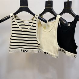 New Designer Women's Knit Vest T Shirts Striped Letter Print Sleeveless Tops Tee Lady Fashion Knitted Crop Tank