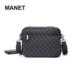 MANET Luxury Brand Leather Mens Crossbody Bag Plaid Pattern Travel Messenger Bags For Man High Quality Satchel Sling School Bag 21231G